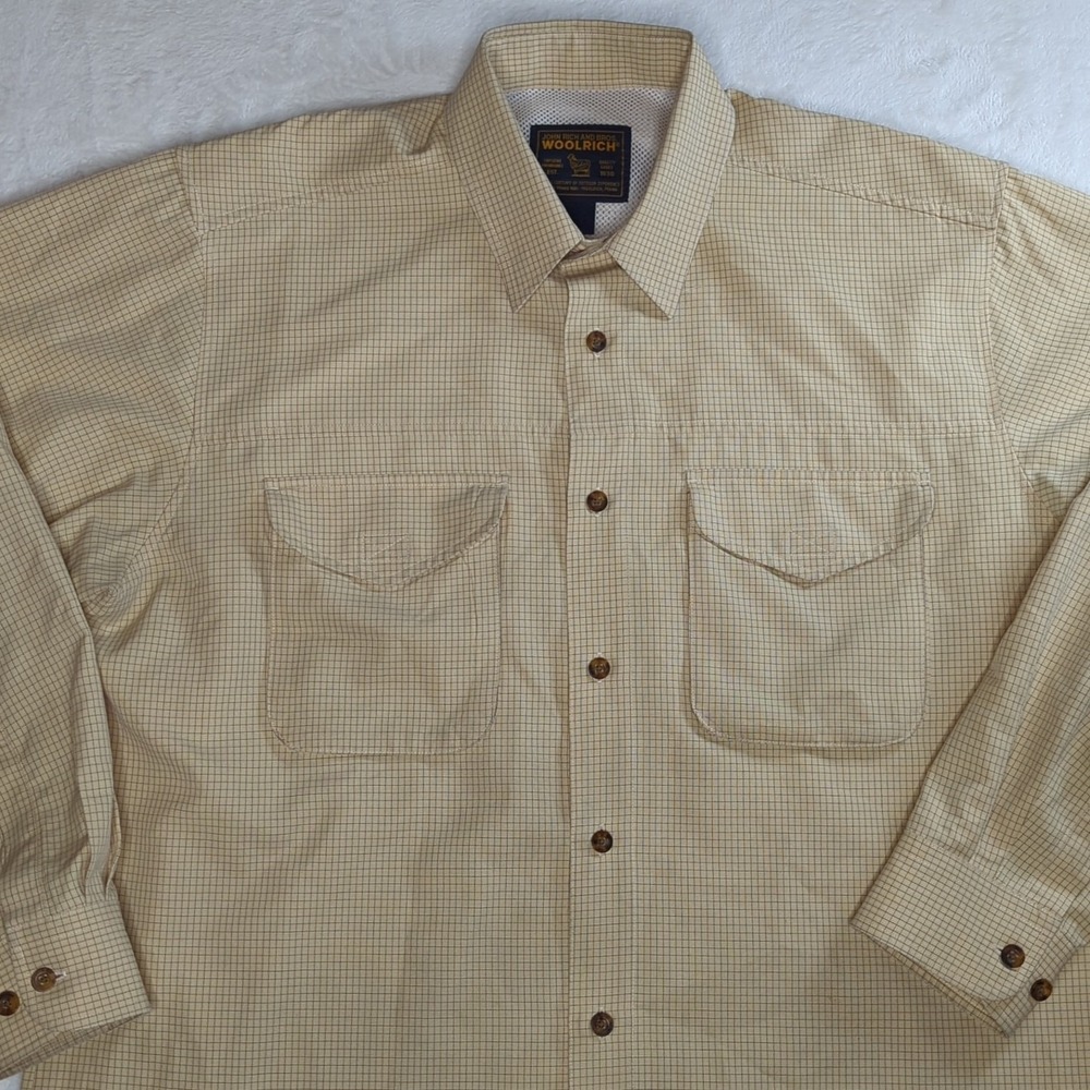 John Rich Bros Woolrich Mens Yellow Checkered Vented Hiking Fishing Shirt Size L - Picture 2 of 15